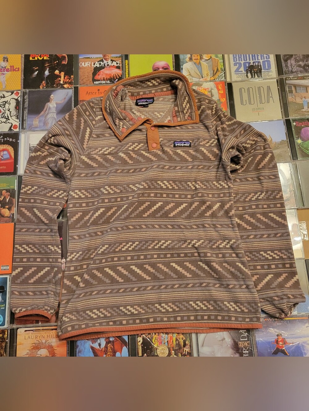 Patagonia Brown Geometric Snap-Button Pullover